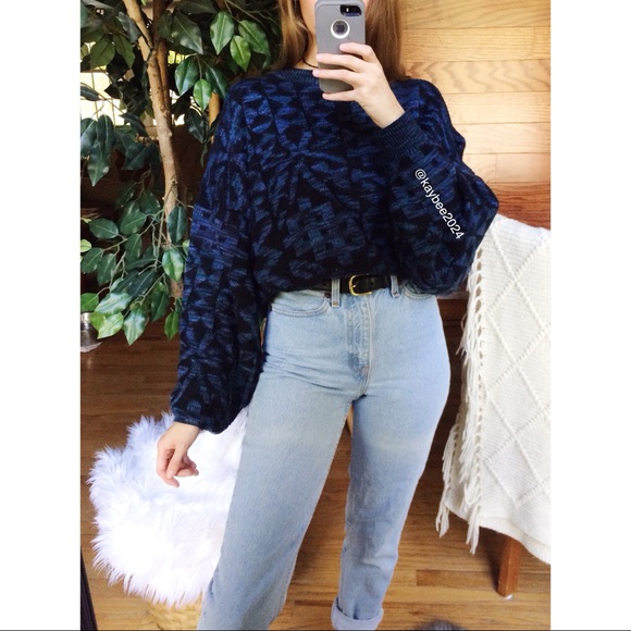 Vintage Sweaters - 🌿 Vintage Retro Blue Marled Cozy Boyfriend Knit